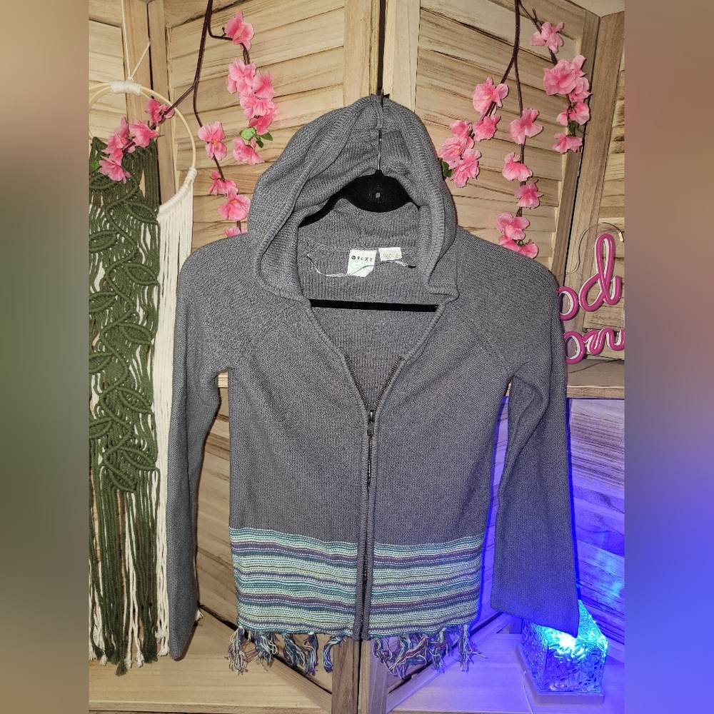 DKNY Gray and Blue Striped Hoodie